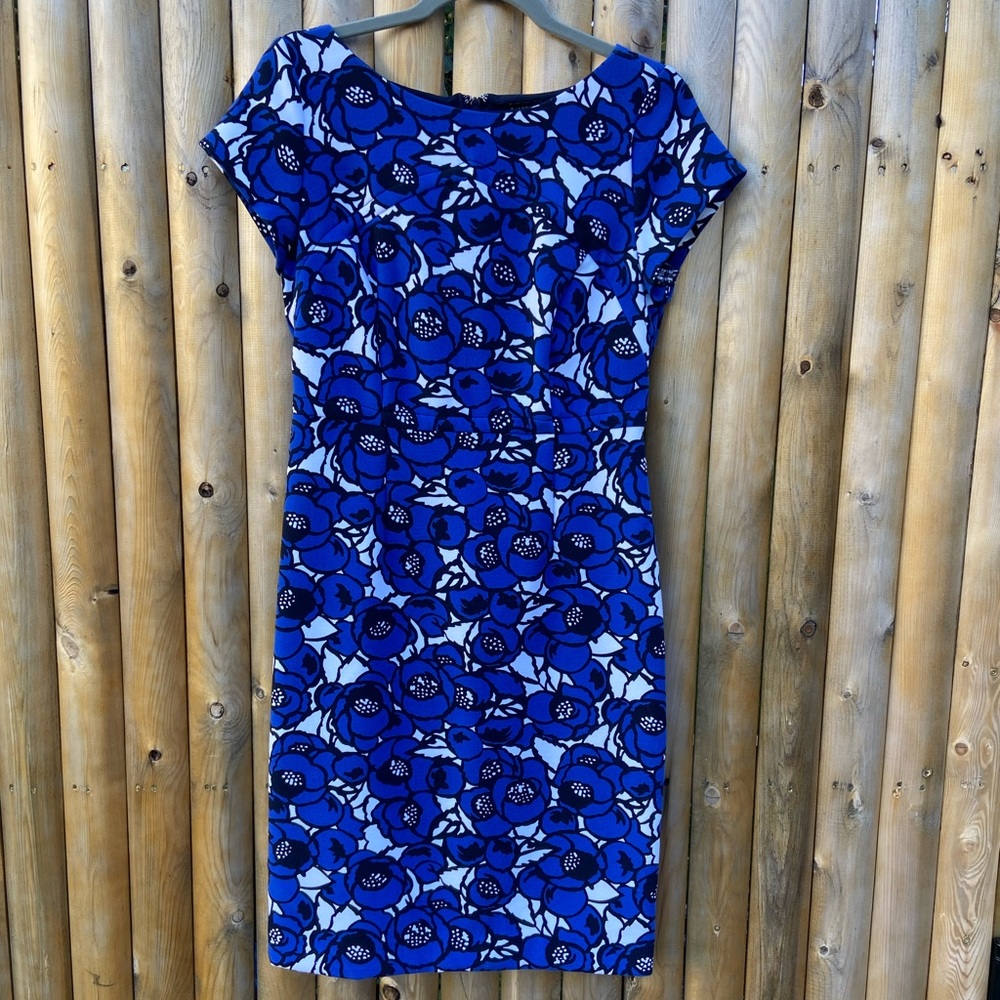 Talbots Royal Blue Poppy Floral Short Sleeve Dress Size 2